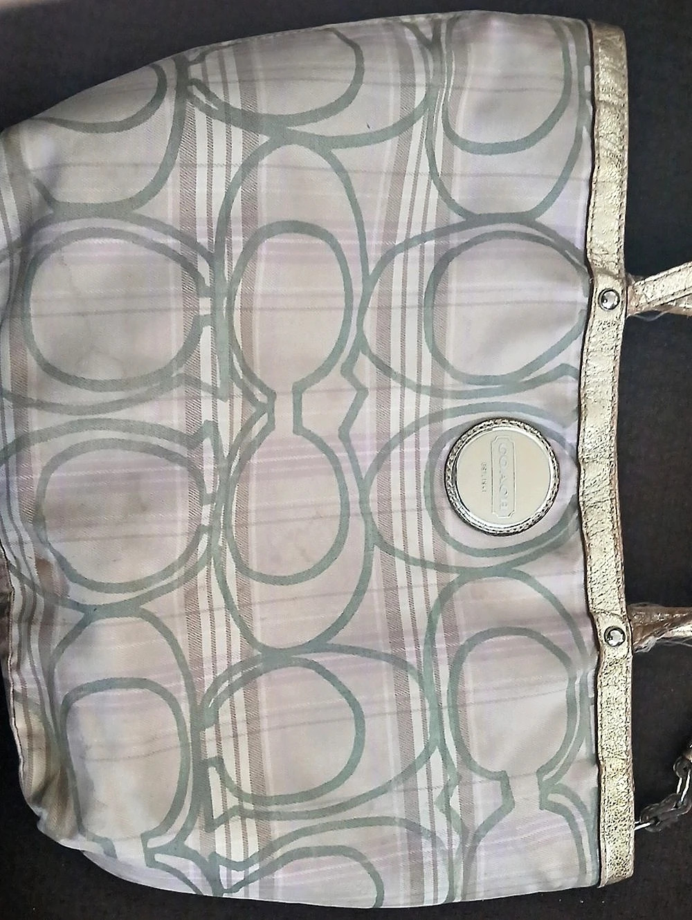 Coach Signature Tartan Plaid Tote in Gold & Green